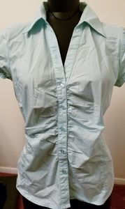 Light Aquamarine short sleeved buttons w ruching